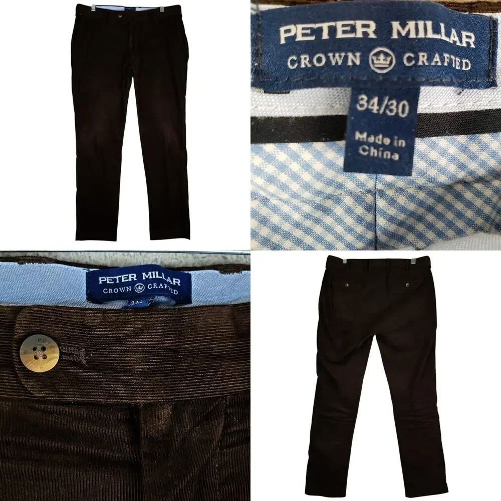 Peter Millar 34x30 Brown Corduroy Crown Sport Flat Front Straight Corduroy Pants